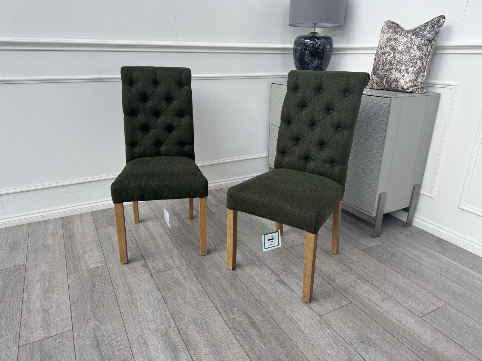 Furniture Village Hamilton Forest Green Fabric Pair Of 2 Dining Chairs0