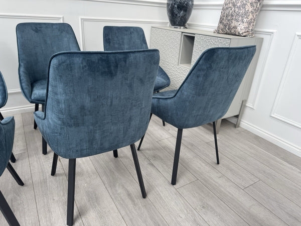 Furniture Village Veja Navy Blue Velvet Set Of 8 Swivel Dining Chairs (Delivery)6
