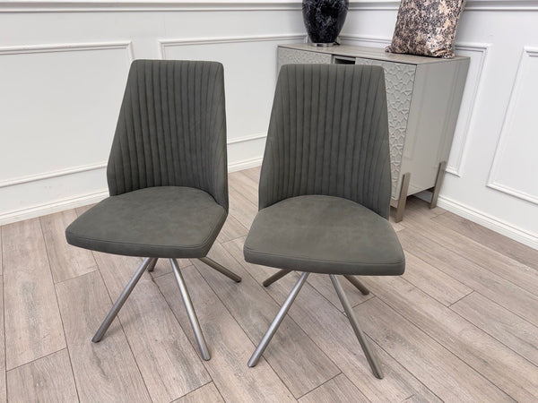 Furniture Village Grigio Pair of Grey Suede Swivel Dining Chairs0