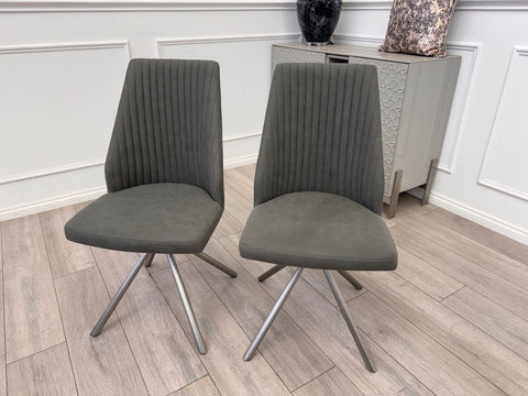 Furniture Village Grigio Pair of Grey Suede Swivel Dining Chairs0