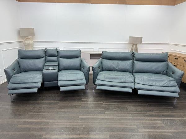 Sofology Renato Power Recliner 2 + 2 Seater Sofa Set Green Leather Media Console13