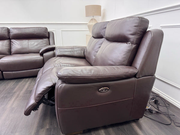 Furniture Village Starlight 3+2 Seater Sofa Set Pwr Recliner Dark Brown Leather3