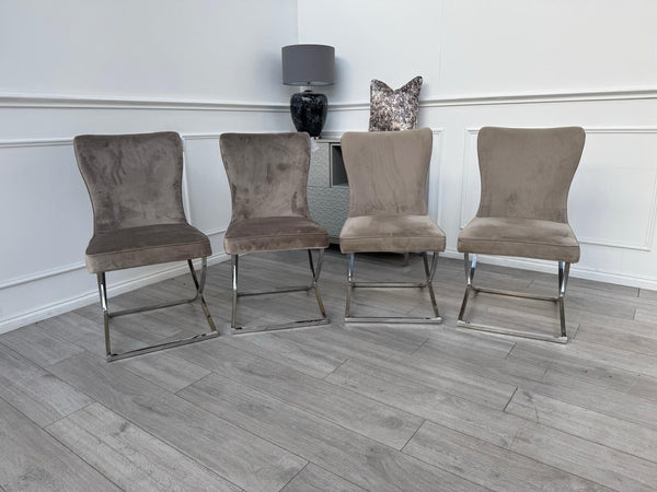 Furniture Village Vanquish Taupe Beige Velvet Set Of 4 Dining Chairs1