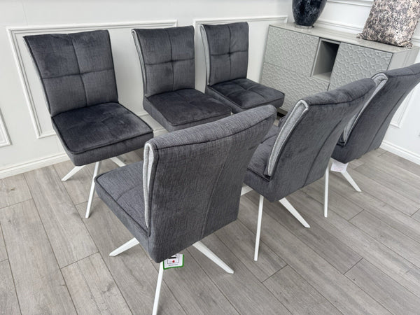 Furniture Village Glacier Set Of 6 Swivel Dining Chairs Dark Grey Fabric6
