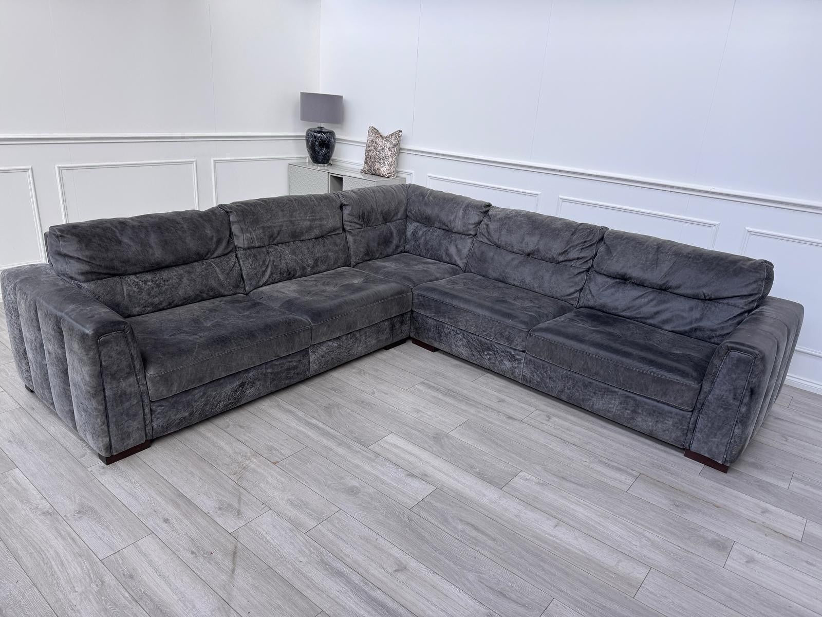 Sofology Maximo Large Corner Sofa Dark Grey Aniline Leather 3/CNR/30