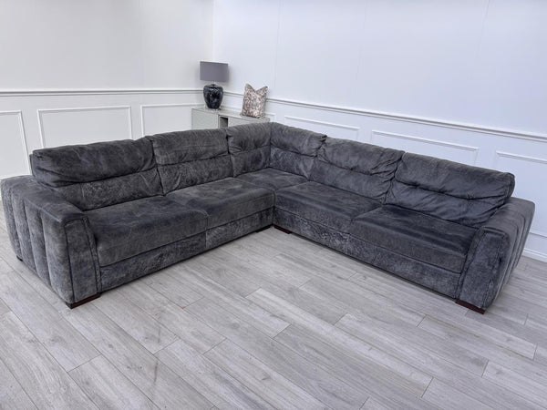 Sofology Maximo Large Corner Sofa Dark Grey Aniline Leather 3/CNR/30