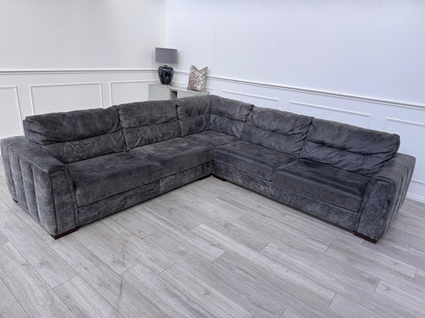 Sofology Maximo Large Corner Sofa Dark Grey Aniline Leather 3/CNR/30
