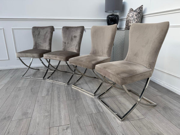 Furniture Village Vanquish Taupe Beige Velvet Set Of 4 Dining Chairs0