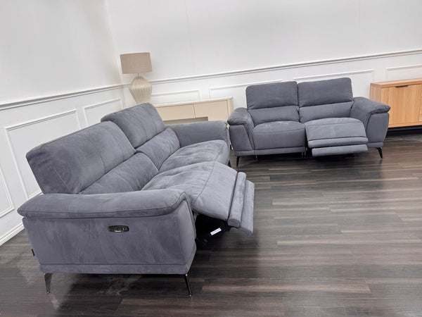 Furniture Village 3+2 Seater Sofa Set Power Recliner Dark Grey Suede8