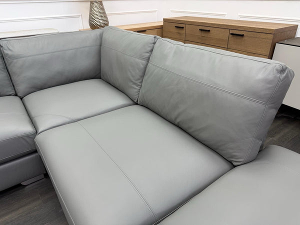 Next Houghton Grey Leather Corner Sofa Open End With Footstool12