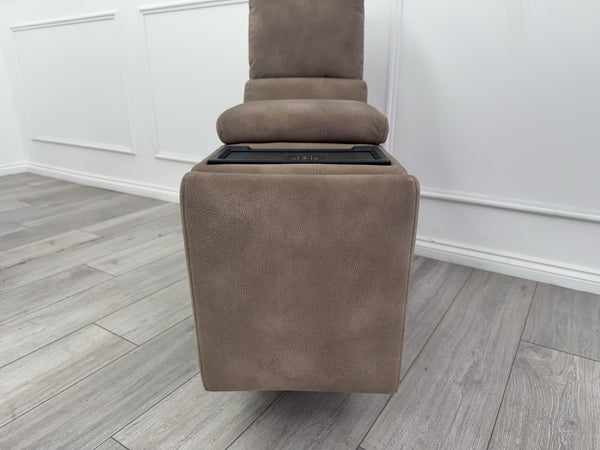 Sofology Illinois Console Mottled Fabric Latte Cup Holders Wireless Charging9