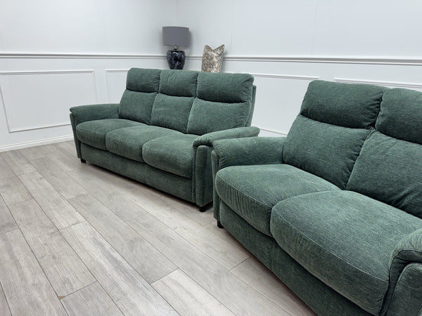Furniture Village Piccolo Static 3 & 2 Seater Moss Green Fabric Sofa Set1