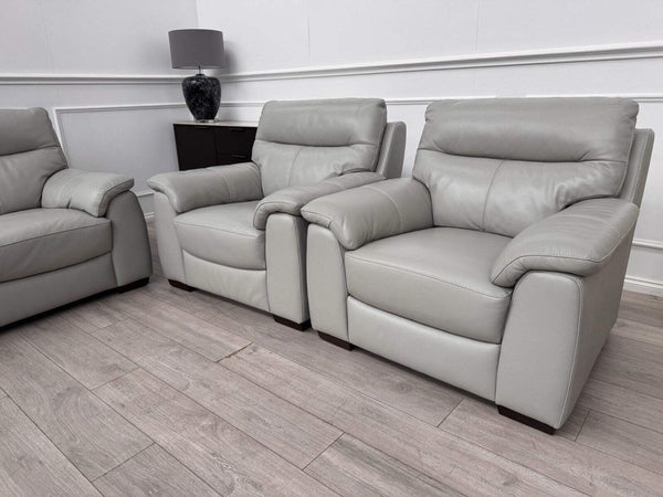 Furniture Village Grey Genuine Leather Sofa 3 Seater Sofa + 2x Armchairs Set12
