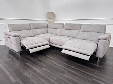 Furniture Village Moet Silver Grey Fabric Power Recliner Corner Sofa Headrests0
