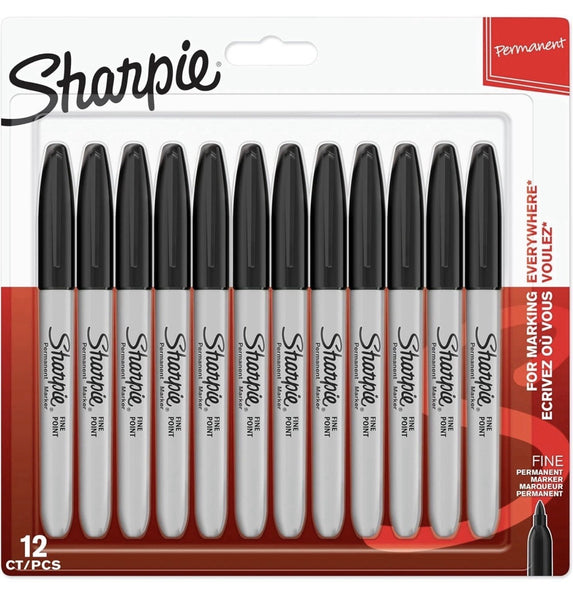 12x Pen Pack - Sharpie Permanent Marker Pen Fine Tip Black. Fast Delivery!0