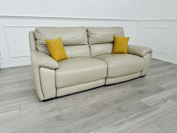 Furniture Village Feather Grey Leather Power Recliner 3 Seater Sofa0