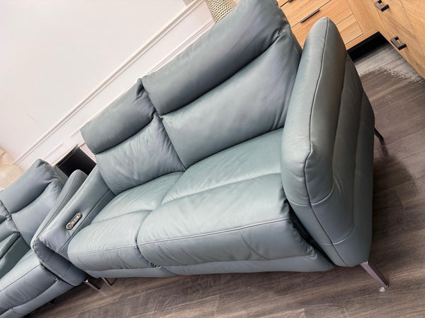 Sofology Renato Power Recliner 2 + 2 Seater Sofa Set Green Leather Media Console1