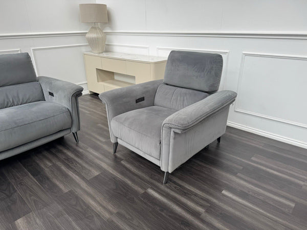 Furniture Village Huxley 3 Seater + Armchair Sofa Set Grey Velvet Power Recliner3