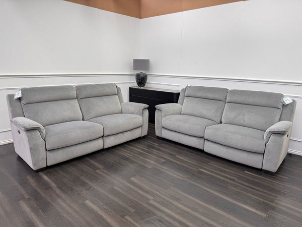 Furniture Village 3+3 Seater Sofa Set Power Recliner Grey Velvet1