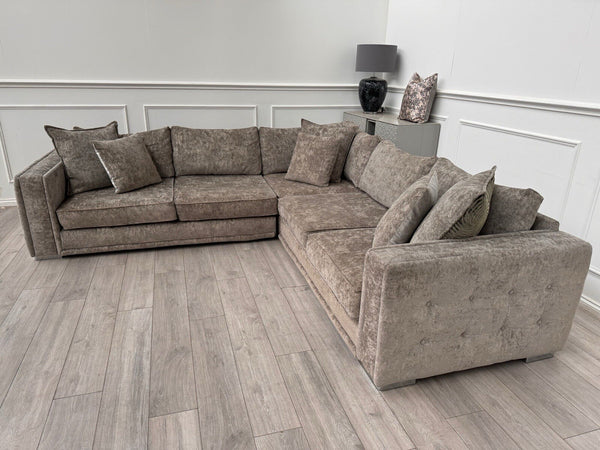 Sofology Midas Grey Fabric Corner Sofa Full Back With Scatter Cushions9