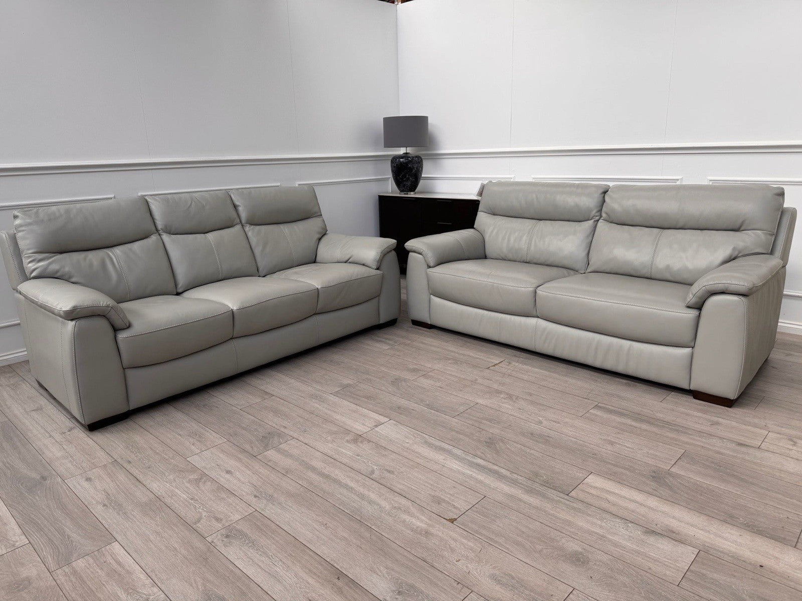 Furniture Village Grey Genuine Leather Sofa 3 & 3 Seater Sofa Set0