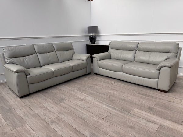 Furniture Village Grey Genuine Leather Sofa 3 & 3 Seater Sofa Set0