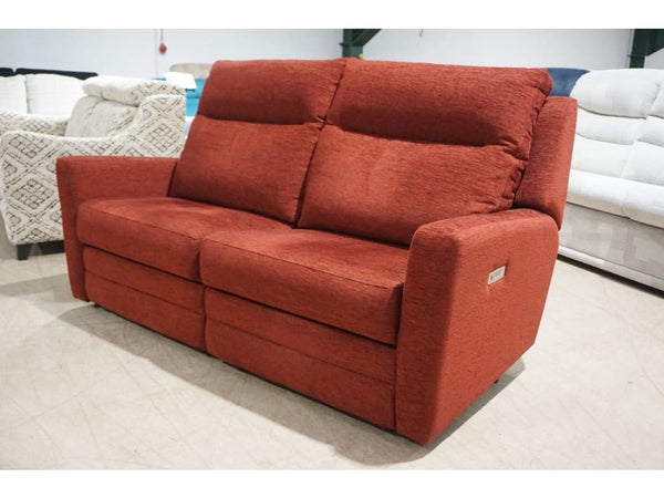 Parker Knoll Chicago terracotta mix fabric electric reclining 3 seater sofa2
