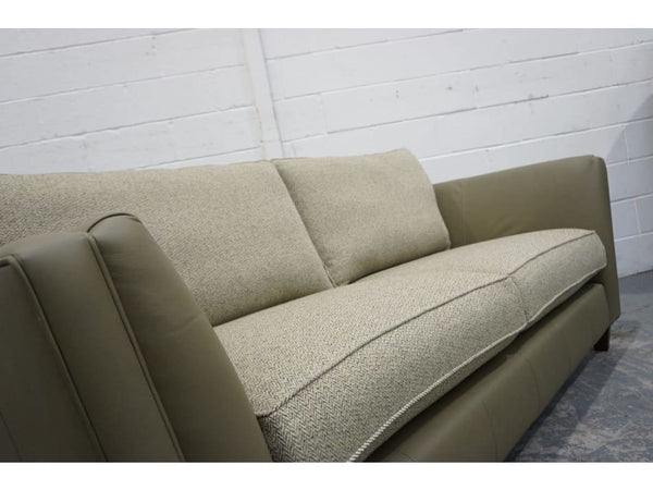Parker Knoll Harlow half green hide / tweed herringbone fabric 3 seater sofa4