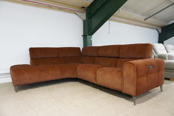 DFS Burnt orange velvet fabric Power Recliner 2 piece Open End Corner Sofa0