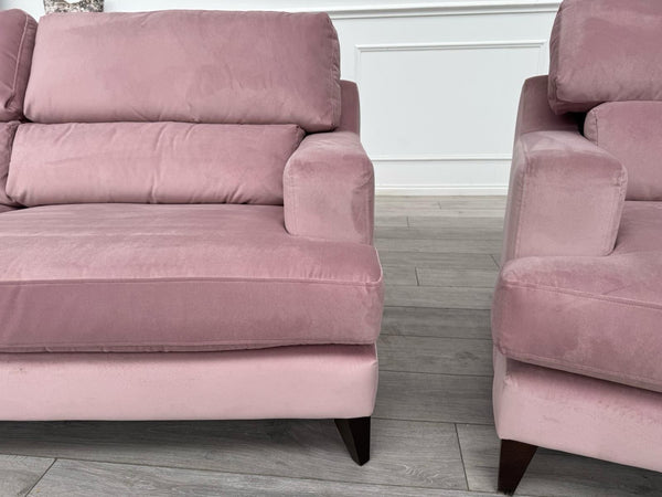 Furniture Village Lounge Co Romilly 3 Seater + Armchair Sofa Set Pink Velvet10