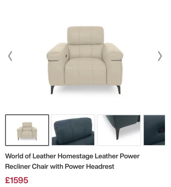 FV Homestage Cream Leather Media 3 Seater Sofa & Armchair Set Power Recliner1