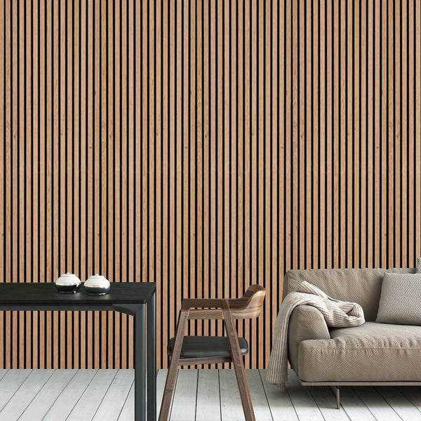 NEW Premium Acoustic Slat Real Wood Wall Panel - Oak / 2.4m x 0.6m (1.44m2)3