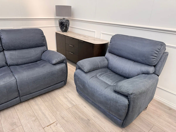 Furniture Village Link Power Recliner 3 Seater And Armchair Navy Blue Microfibre15