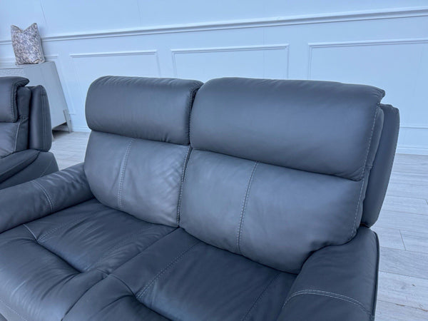 Furniture Village Charcoal Grey Static 3 + Power Recliner 2 Seater Sofa Set9