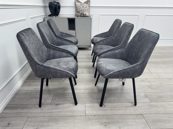 Furniture Village Veja Grey Velvet Set Of 6 Swivel Dining Chairs6