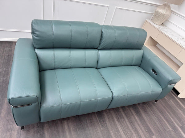 FV Homestage Leather 3 Seater Power Recliner & Headrest Lake Green4