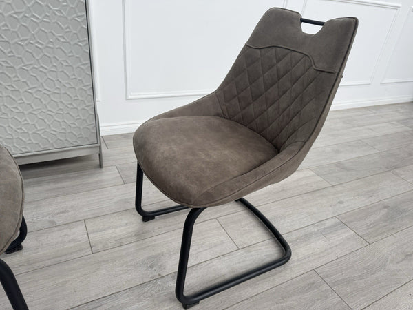 Furniture Village Warrior Taupe Faux Leather Pair Of 2 Cantilever Dining Chairs11