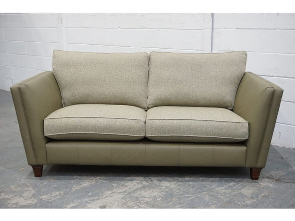 Parker Knoll Harlow half green hide / tweed herringbone fabric 3 seater sofa3