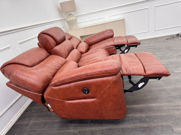 LA Z BOY Staten Power Recliner 3 Seater Sofa & 2x Static Chair Set Brown Leather19