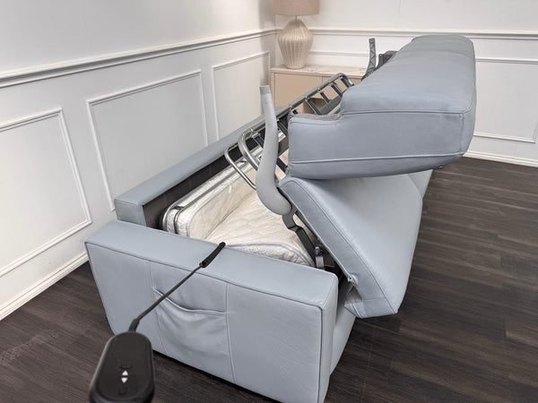 DFS Sonno 3 Seater Sofabed In Baby Blue Leather Electric Power Pull Out13