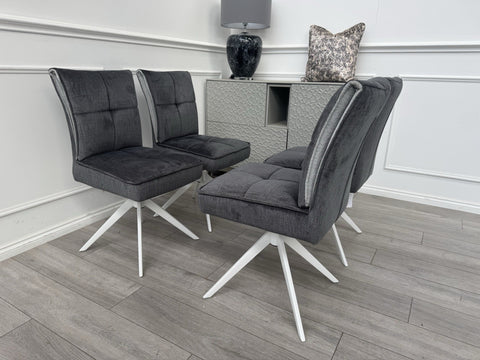 Furniture Village Glacier Set Of 4 Swivel Dining Chairs Dark Grey Fabric0