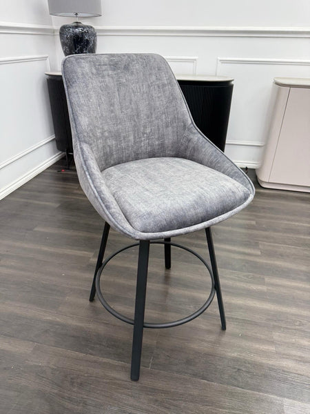 Furniture Village Veja Grey Velvet Swivel Dining Barstool (Pre-sale)23