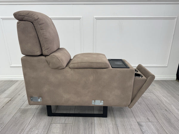 Sofology Illinois Console Mottled Fabric Latte Cup Holders Wireless Charging2