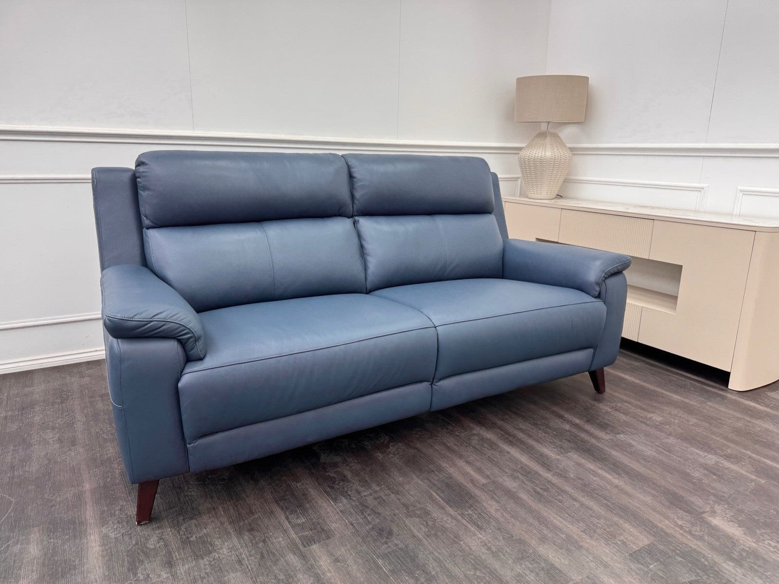 LA Z BOY Bella Static 3 Seater Sofa Navy Blue Leather0