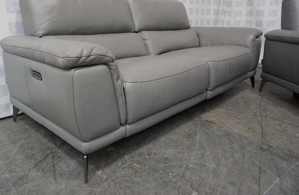 Furniture Village Lecce 3 & 2 Seater Sofa Set in Grey Leather - Power Recliner 3