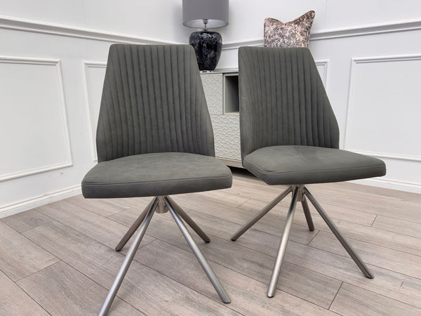 Furniture Village Grigio Pair of Grey Suede Swivel Dining Chairs7