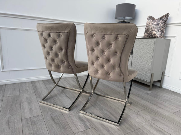 Furniture Village Vanquish Taupe Beige Velvet Set Of 4 Dining Chairs13