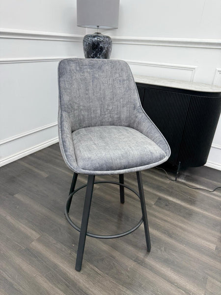 Furniture Village Veja Grey Velvet Swivel Dining Barstool (Pre-sale)11