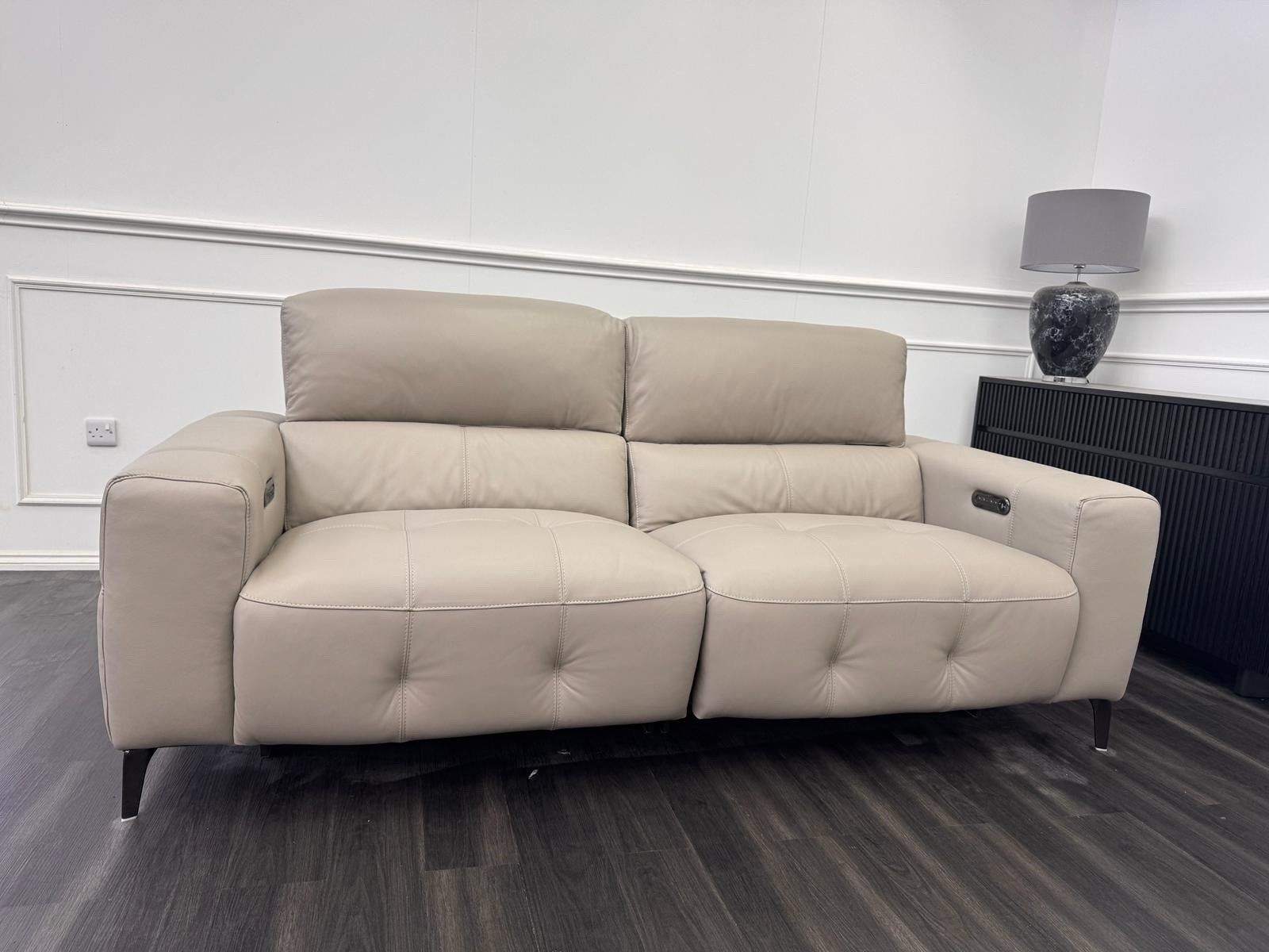 Furniture Village New York Power Recliner 3 Seater Sofa Pale Grey Leather0