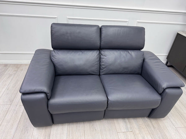 Nicoletti Davide 2 Seater Sofa Power Recliner Adjustable Headrests Navy Leather11